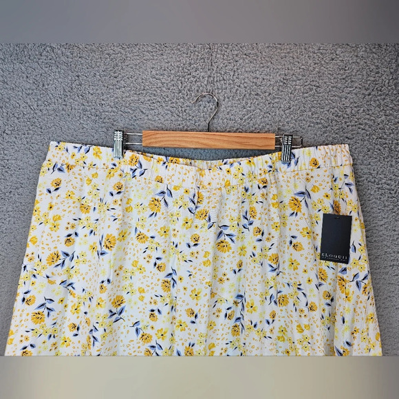 Eloquii Skirt Womens Sz 22 Yellow Floral Elastic Waist Hankerchief Hem - Picture 2 of 12